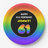 61番目の誕生日カラフル: Rainbow # 61,名前をカスタムする ペーパープレート (正面)