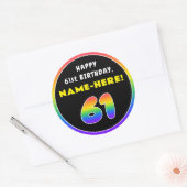 61番目の誕生日カラフル: Rainbow # 61,名前をカスタムする ラウンドシール (封筒)