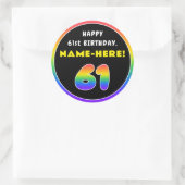 61番目の誕生日カラフル: Rainbow # 61,名前をカスタムする ラウンドシール (バッグ)
