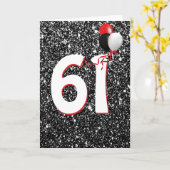 61番目の誕生日バルーンをブラックグリッターカードに カード (黄色い花)