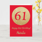 61番目の誕生日レッドと金ゴールドグリッターカード カード (黄色い花)