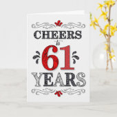 61番目の誕生日応援の赤い白の黒いパターン カード (黄色い花)