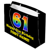 61番目の誕生日～おもしろい, カラフル, 鮮やか, Rainbow 61 ラージペーパーバッグ (裏面アングル)