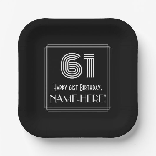 61番目の誕生日:インスパイアアールデコの検索「61」 +名前 ペーパープレート (正面)