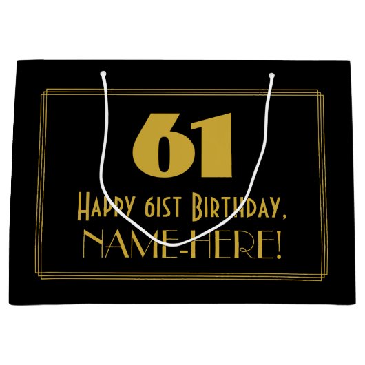 61番目の誕生日:インスパイアアールデコの「61」の外観と名前 ラージペーパーバッグ (正面)