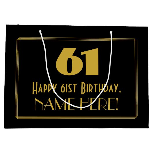 61番目の誕生日:インスパイアアールデコの「61」の外観と名前 ラージペーパーバッグ (裏面)
