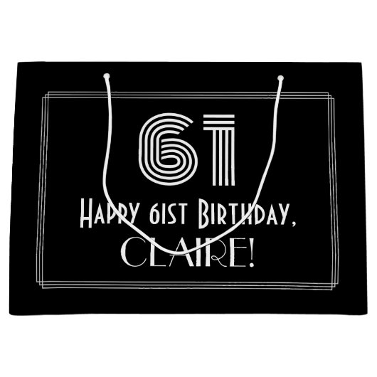 61番目の誕生日:インスパイアアールデコの「61」の外観と名前 ラージペーパーバッグ (正面)