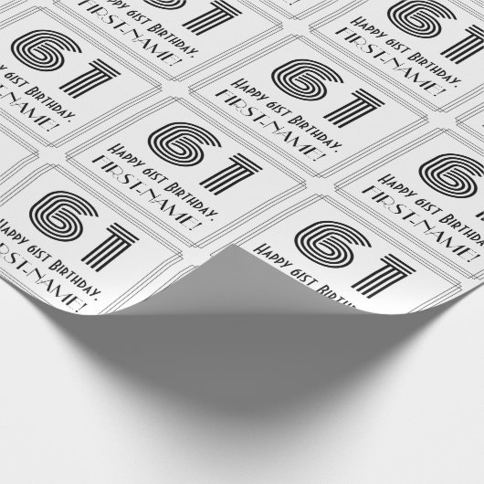 61番目の誕生日:インスパイアアールデコスタイル「61」 +名前 ラッピングペーパー (角)