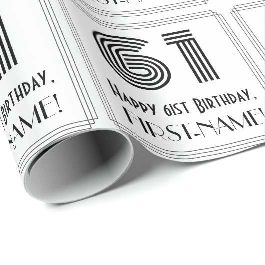 61番目の誕生日:インスパイアアールデコスタイル「61」 +名前 ラッピングペーパー (ロールコーナー)