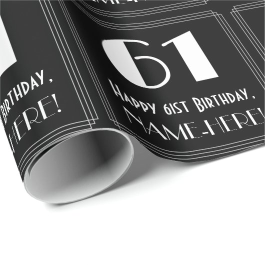 61番目の誕生日-インスパイアアールデコルック"61",名前 ラッピングペーパー (ロールコーナー)
