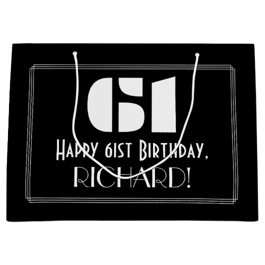 61番目の誕生日~インスパイアアールデコルック"61" +名前 ラージペーパーバッグ (正面)