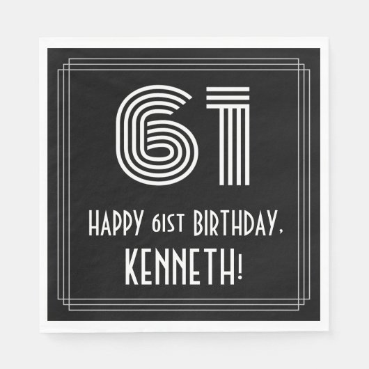 61番目の誕生日:インスパイアアールデコ検索"61" +名前 スタンダードランチョンナプキン (正面)