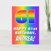 61番目の誕生日: カラフル、おもしろいレインボーパターン# 61 カード (正面)