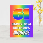 61番目の誕生日: カラフル、おもしろいレインボーパターン# 61 カード (黄色い花)