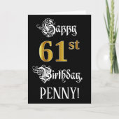 61番目の誕生日:ファンシースクリプト、フェイク金ゴールド・ルック、名前 カード (正面)