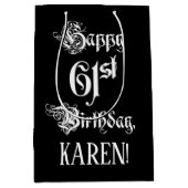 61番目の誕生日: ファンシー、スクリプエレガントト+名前をカスタムする ミディアムペーパーバッグ (正面)