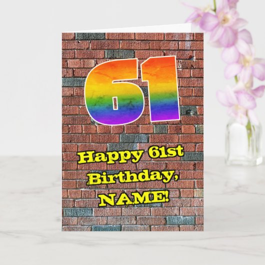 61誕生日:おもしろいグラフィティインスパイアレインボー61 カード (蘭)