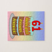 61誕生日:おもしろいケーキとキャンドル+名前をカスタムする ジグソーパズル (横)