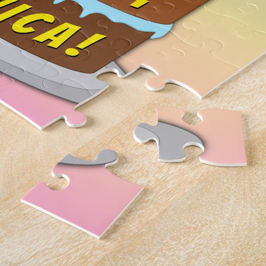 61誕生日:おもしろいケーキとキャンドル+名前をカスタムする ジグソーパズル (側面)