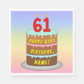 61誕生日:おもしろいケーキとキャンドル+名前をカスタムする スタンダードランチョンナプキン (正面)