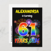 61誕生日-おもしろい花火、レインボールック"61" ポストカード (正面/裏面)