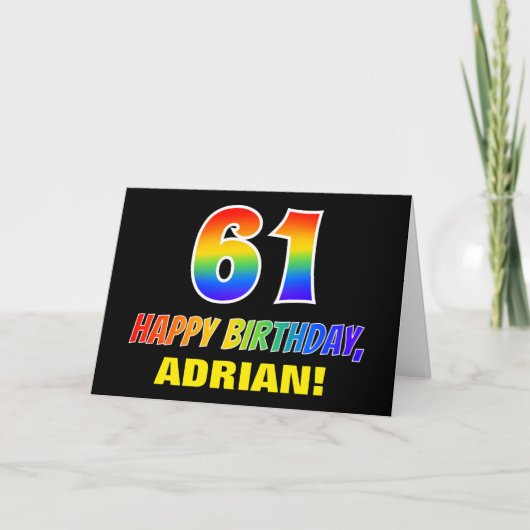 61誕生日:はっきりした,おもしろい,シンプル虹, 61 カード (正面)