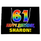 61誕生日:はっきりした,おもしろい,シンプル虹, 61 ラージペーパーバッグ (正面)