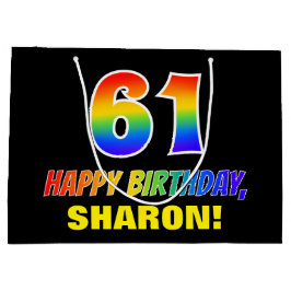 61誕生日:はっきりした,おもしろい,シンプル虹， 61 ラージペーパーバッグ