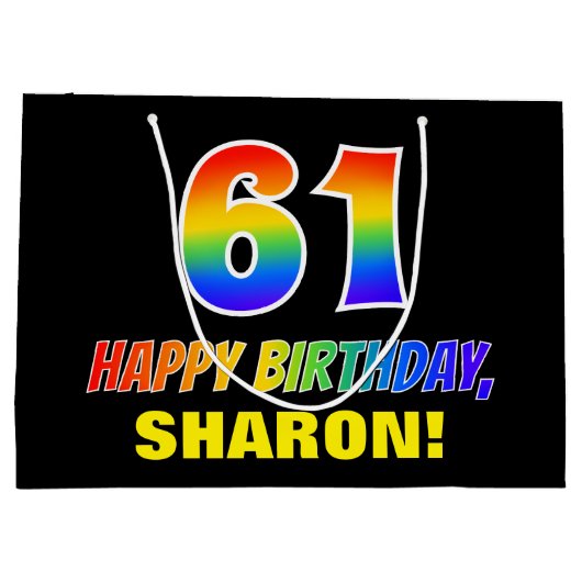 61誕生日:はっきりした,おもしろい,シンプル虹, 61 ラージペーパーバッグ (裏面)