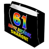61誕生日:はっきりした,おもしろい,シンプル虹, 61 ラージペーパーバッグ (裏面アングル)
