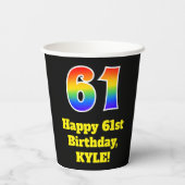 61誕生日:カラフル、おもしろい、エキサイティング、虹61 紙コップ (裏面)
