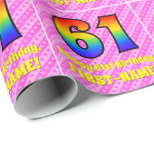 61誕生日：ピンクストライプのハート、レインボー# 61 ラッピングペーパー (ロールコーナー)