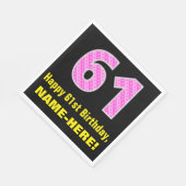 61誕生日：ピンクストライプ色のハートと"61" +名前 スタンダードランチョンナプキン (角)
