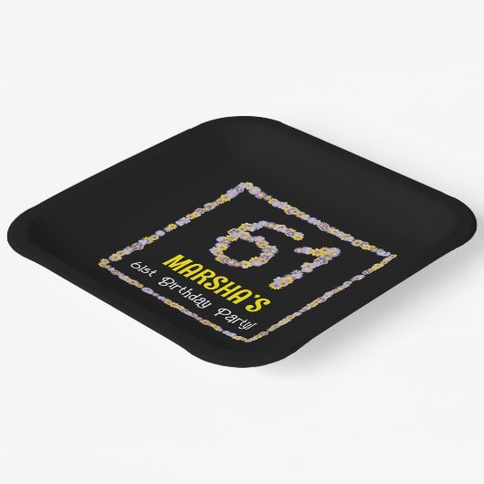 61誕生日:フローラ花数、名前をカスタムする ペーパープレート (傾斜あり)