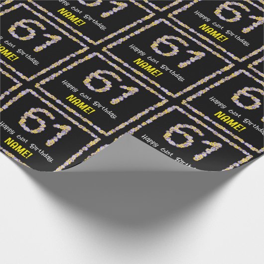 61誕生日:フローラ花数、名前をカスタムする ラッピングペーパー (角)