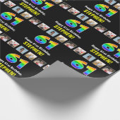 61誕生日：レインボー「61」、写真カスタムと名前 ラッピングペーパー (角)