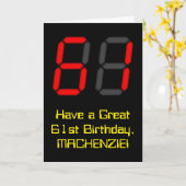 61誕生日:レッドデジタルクロックスタイル「61」 +名前 カード (黄色い花)