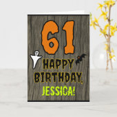 61誕生日:不気味ハロウィーンテーマ、名前をカスタムする カード (黄色い花)