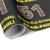 61誕生日:名前フェイク&木目パターン「61」 ラッピングペーパー (ロールコーナー)