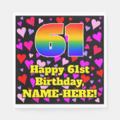 61誕生日:愛するハートパターン、虹# 61 スタンダードランチョンナプキン (正面)