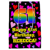 61誕生日：愛するハートパターン、虹# 61 ミディアムペーパーバッグ (裏面)