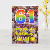 61誕生日、素朴紅葉、虹「61」 カード (黄色い花)