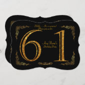 61st，バースデーパーティー61st,素晴らしギャツビー，ブラック&金ゴールド 招待状 (正面/裏面)