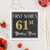 61st Birthday Party — Fancy Script, Faux Gold Look スタンダードランチョンナプキン (インサイチュ)