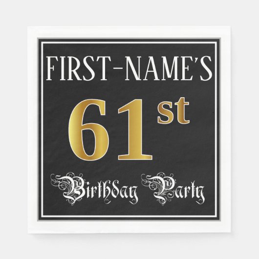 61st Birthday Party — Fancy Script, Faux Gold Look スタンダードランチョンナプキン (正面)