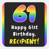 61st Birthday: Rainbow Spectrum # 61, Custom Name スクエアシール (正面)