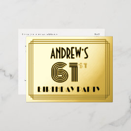 61th誕生日パーティー～アールデコスタイル「61」 +名前 箔招待状ポストカード