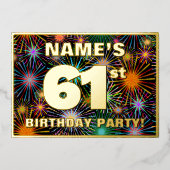 61th Birthday Party —おもしろい、カラフルFireworks Look 箔招待状 (正面)