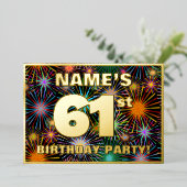 61th Birthday Party —おもしろい、カラフルFireworks Look 箔招待状 (立ち正面)