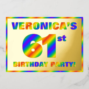 61th Birthday Party —おもしろい、レインボースペクトル「61」 箔招待状